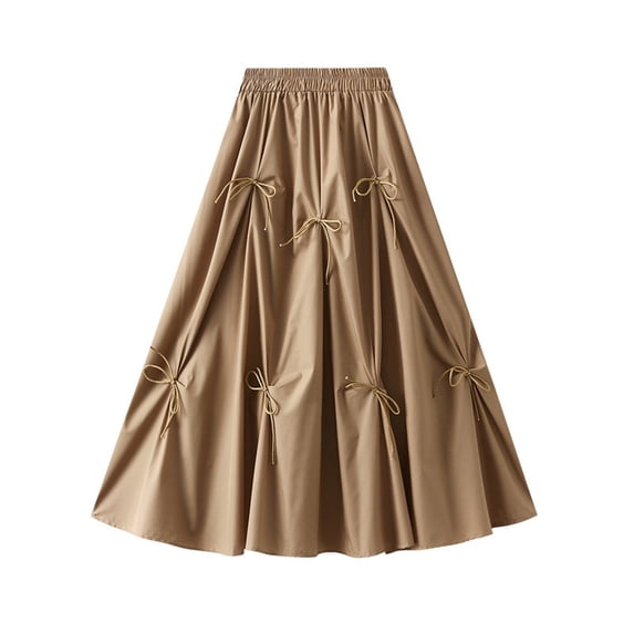 Njagoc3 Womens High-Waisted Solid Flared Midi Skirt with A-Line Silhouette for Summer Parties & Daily Office Looks