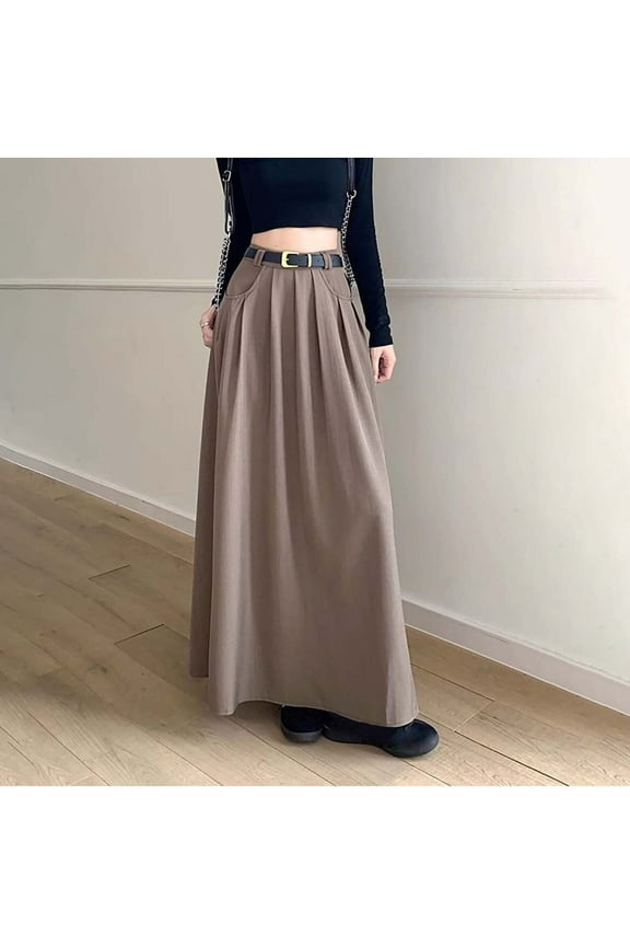 Womens High - Waisted Suede Maxi Skirt, Solid Color, Retro for Summer Vintage Gatherings & Casual Outings