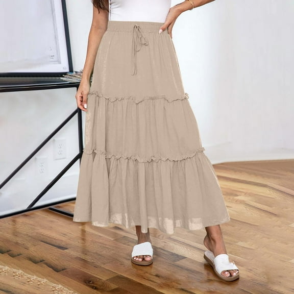 Njagoc3 Womens High - Waisted Tiered Maxi Skirt - Romantic for Summer Picnics