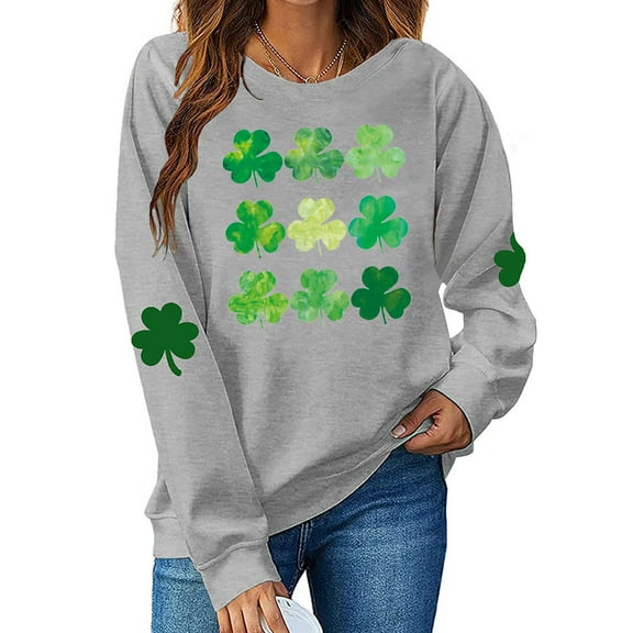 Njagoc3 Womens Hoodless Sweatshirts Round Neck St. Patrick'S Day Printed Long Sleeve Tops
