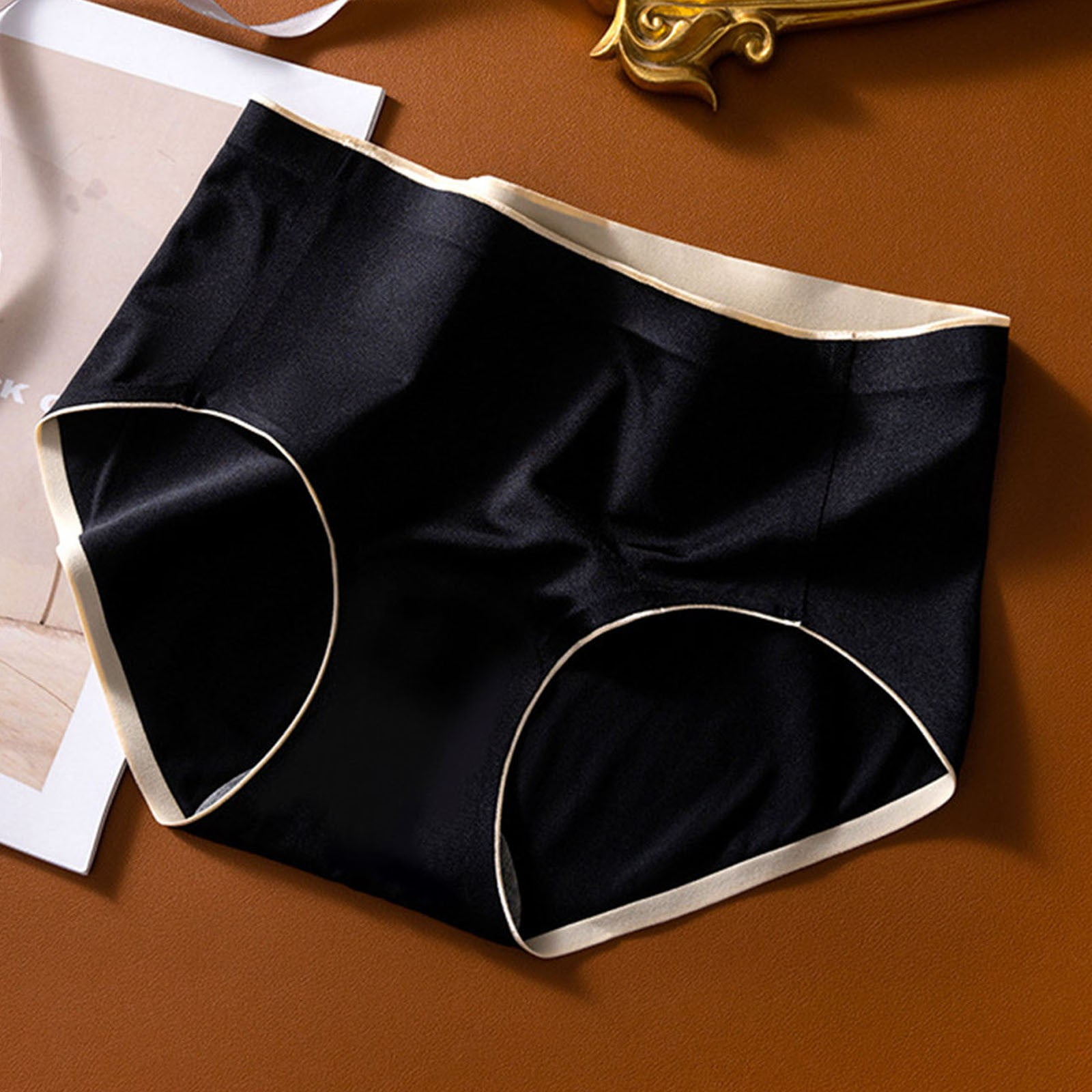 Women Casual Solid Silk Seamless Mid-Waist Underwear