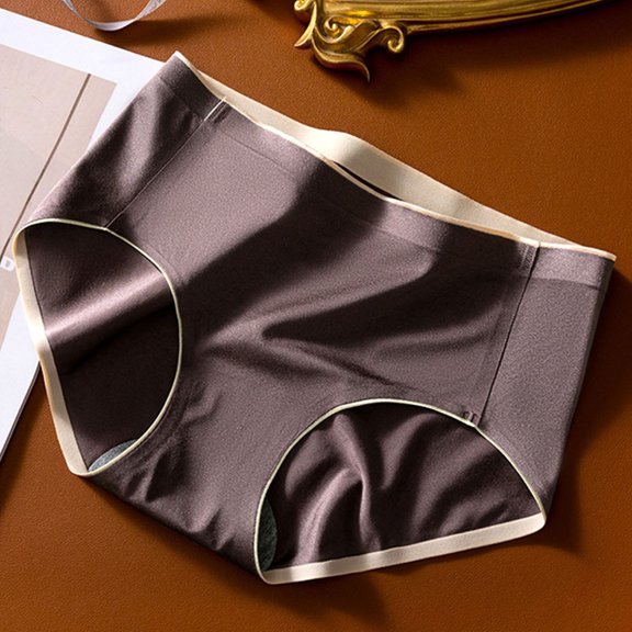 Njagoc3 Womens Ice Silk Seamless Mid-Rise Underwear Solid Color Antibacterial Gusset Ultra-Thin Breathable Summer Cooling