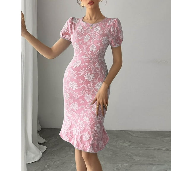 Njagoc3 Womens Lace Midi Dress, Short Sleeves for Summer Date & Cocktail Party