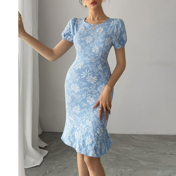 Njagoc3 Womens Lace Midi Dress, Short Sleeves for Summer Date & Cocktail Party