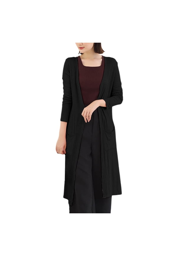 Womens Long Open Front Duster Cardigan, Solid Color, Loose Fit, Lightweight Fabric, Casual Daily & Evening Wear, Elegant Cover - Up