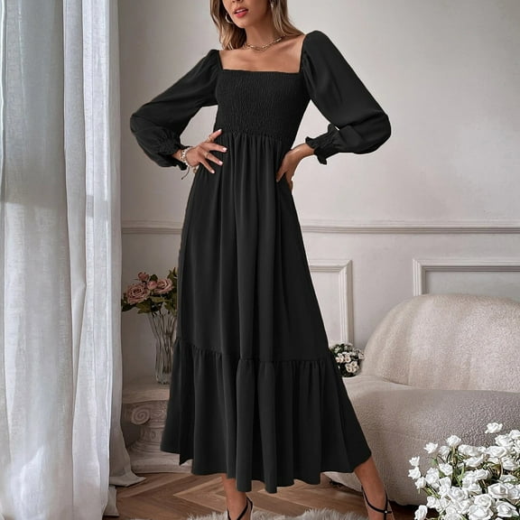 Njagoc3 Womens Long Sleeve Bell Cuff Maxi Dress, Formal Bohemian Wedding & Elopement Outfit