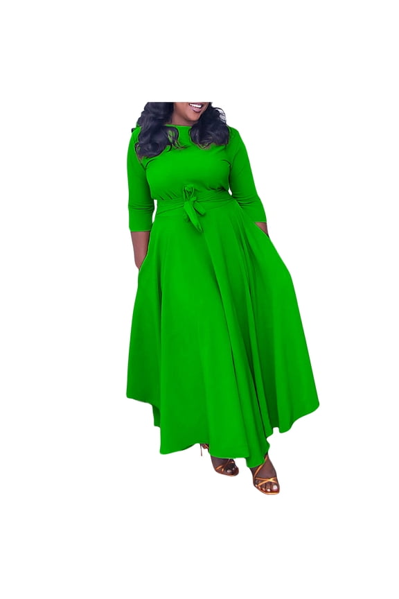 Womens Long Sleeve Crew Neck Solid Color Maxi Dress, Modest Casual Gown, Daily & Religious Wear