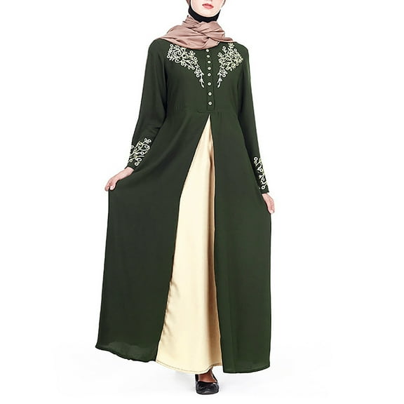 Njagoc3 Womens Long Sleeve Embroidered Abaya Dress, Modest Knee - Length Formal Outfit, Loose Fit, for Daily & Religious Use