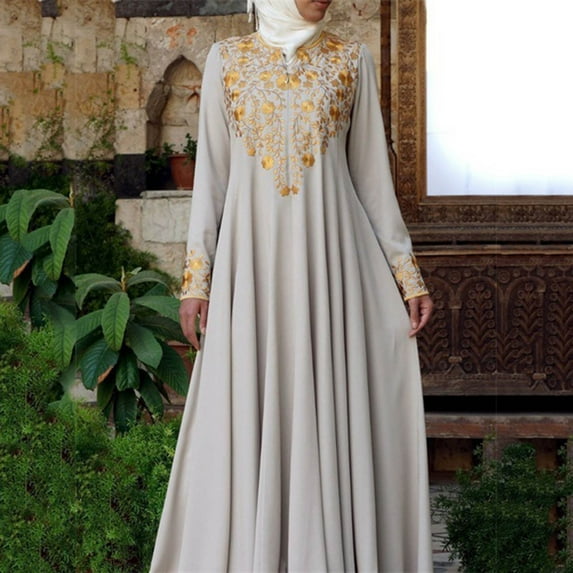 Njagoc3 Womens Long Sleeve Embroidered Court Gown, Floor - Length Formal Outfit, Intricate Details, Solid Color Styles, for Cultural Events