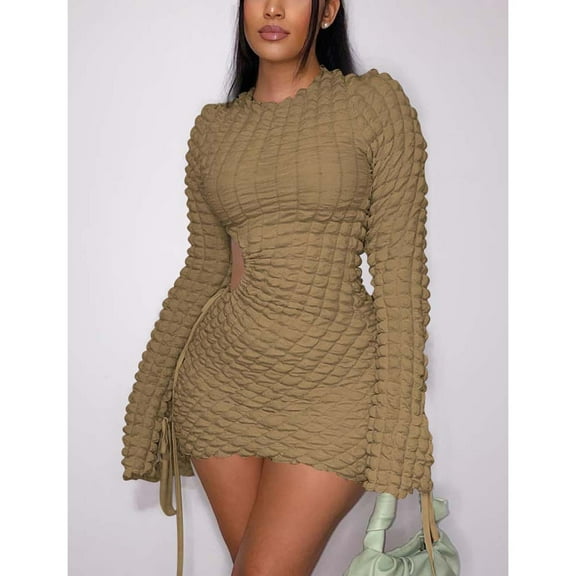 Njagoc3 Womens Long Sleeve High - Neck Bodycon Dress, Stretchy Party Clubwear, Night Out & Celebration Gown