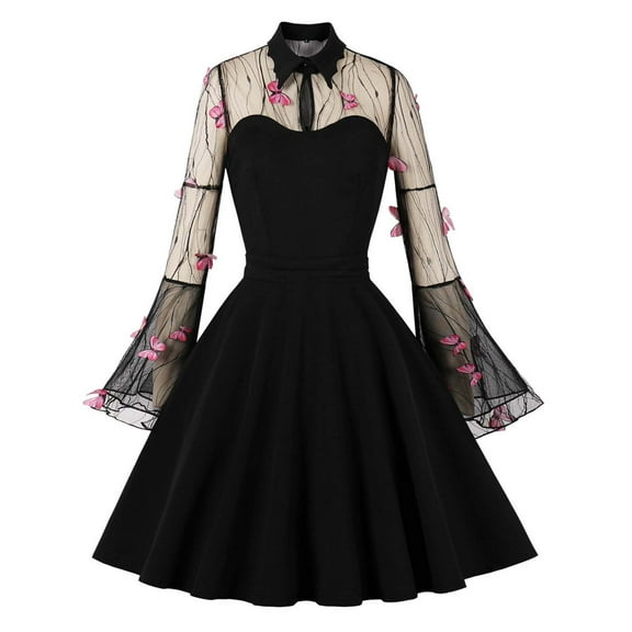 Njagoc3 Womens Long Sleeve High - Neck Gothic Mini Dress, Punk Style Party Gown, Edgy Club & Event Wear