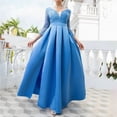 thumbnail image 1 of Njagoc3 Womens Long Sleeve High - Slit Ball Gown, V - Neck, Solid Color, Formal Gala & Prom Wear, Elegant Fit, 1 of 6