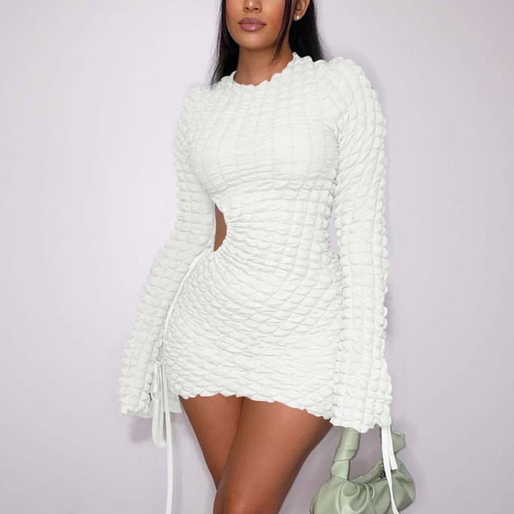 Njagoc3 Womens Long Sleeve Mock Neck Bodycon Midi Dress, Solid Color, Casual Daily & Office Outfit