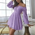 thumbnail image 1 of Njagoc3 Womens Long Sleeve Off - Shoulder Mini Dress, Solid Color, Summer Party & Casual Wear, Flattering Fit, 1 of 6