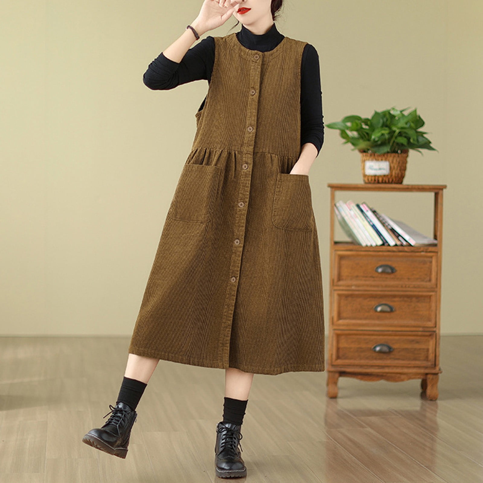 long sleeve pinafore dress Maeve Long-Sleeve Twofer Pinafore Mini Dress