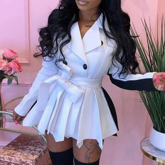 Njagoc3 Womens Long Sleeve Pleated Mini Dress, Button - Front, School Uniform & Casual Wear, Preppy Fit