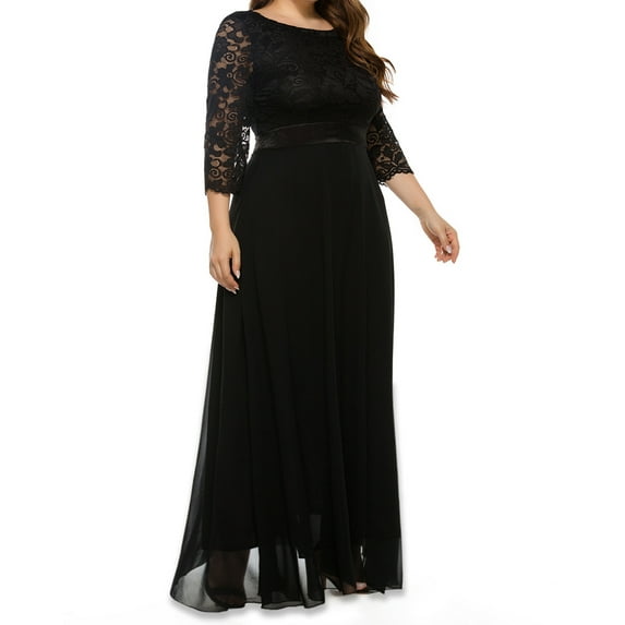 Njagoc3 Womens Long Sleeve Plus Size Maxi Dress, Solid Color, Formal Evening & Gala Outfit