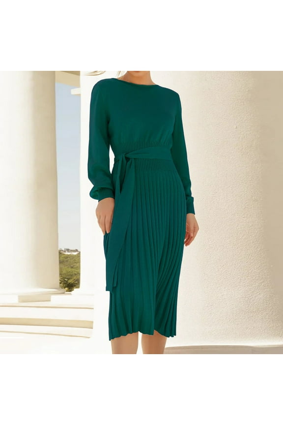 Womens Long Sleeve Ribbed Midi Dress, Mock Neck, Solid Color, Year - Round Casual & Office Wear, Slim Fit