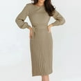 thumbnail image 1 of Njagoc3 Womens Long Sleeve Ribbed Midi Dress, Solid Color, Casual Daily & Office Attire, 1 of 6