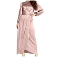 thumbnail image 1 of Njagoc3 Womens Long Sleeve Satin Maxi Robe Dress, Elegant Casual & Formal Wear, Floor - Length, Solid Color Styles, for Daily & Evening, 1 of 5