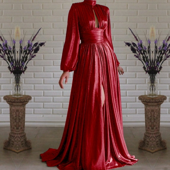 Njagoc3 Womens Long Sleeve Solid Color Maxi Dress, Floor - Length, Formal Evening & Prayer Outfit