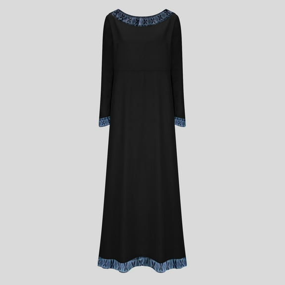 Njagoc3 Womens Long Sleeve Solid Color Maxi Dress, Simple Daily & Casual Outfit, Crew Neck, Floor - Length, for All - Season Wear