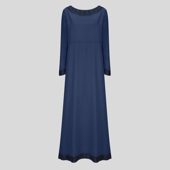 Njagoc3 Womens Long Sleeve Solid Color Maxi Dress, Simple Daily & Casual Outfit, Crew Neck, Floor - Length, for All - Season Wear