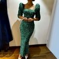 thumbnail image 1 of Njagoc3 Womens Long Sleeve Square Neck Sequin Bodycon Dress, Party & Cocktail Outfit, Midi Length, Sparkly Design, for Night Celebrations, 1 of 5
