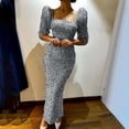 thumbnail image 1 of Njagoc3 Womens Long Sleeve Square Neck Sequin Bodycon Dress, Party & Cocktail Outfit, Midi Length, Sparkly Design, for Night Celebrations, 1 of 5