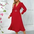 thumbnail image 1 of Njagoc3 Womens Long Sleeve V - Neck Flowy Maxi Dress, Solid Color, Summer Beach & Cruise Wear, Relaxed Fit, 1 of 6