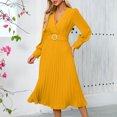 thumbnail image 1 of Njagoc3 Womens Long Sleeve V - Neck Flowy Maxi Dress, Solid Color, Summer Beach & Cruise Wear, Relaxed Fit, 1 of 6