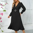 thumbnail image 1 of Njagoc3 Womens Long Sleeve V - Neck Flowy Maxi Dress, Solid Color, Summer Beach & Cruise Wear, Relaxed Fit, 1 of 6
