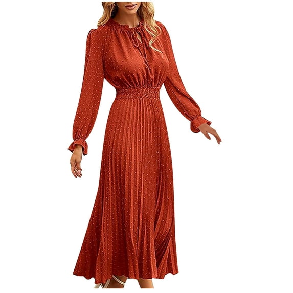 Njagoc3 Womens Long Sleeve V - Neck Maxi Dress, A - Line Formal Gown, Fall Party & Ceremony Wear