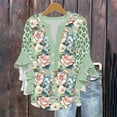 thumbnail image 1 of Njagoc3 Womens Loose Floral Print V-Neck Ruffled Bell Sleeve Blouse - Summer Breathable Top, 1 of 6