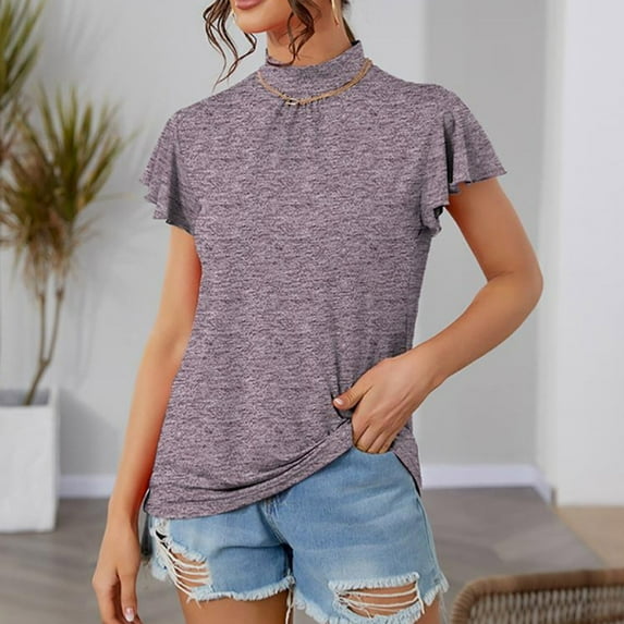 Njagoc3 Womens Mock Neck Short Sleeve Top - Summer Casual, Fitted Style, Breathable Fabric, Multiple Colors, Modern Outfits