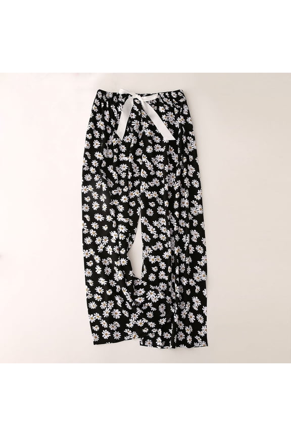 Womens Modern Abstract Floral Ankle Casual Pants Minimalist Watercolor Effect (Stretch Waistband)