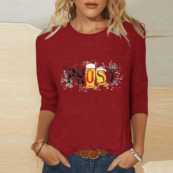 Njagoc3 Womens Number Print Top, 3/4 Sleeve, Slim Fit, Trendy Spring & Summer Casual Wear, Multiple Colors