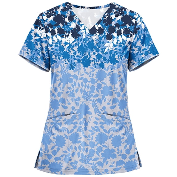 Njagoc3 Womens Nursing Uniform V-Neck Short Sleeve Printed Scrub Top – Breathable Fabric, Professional Fit for Healthcare Workers