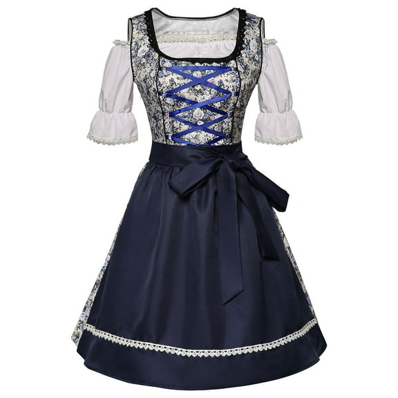 Njagoc3 Womens Oktoberfest Bavarian Maid Square Neck Off-The-Shoulder Short Sleeve Bow Tie Waist Bodycon Dress
