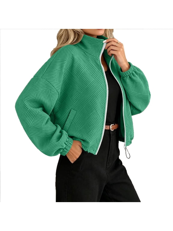 Womens Oversized Funnel Neck Bomber Puff Jacket Windproof Waterproof Lightweight Shacket Spring Fall Outerwear