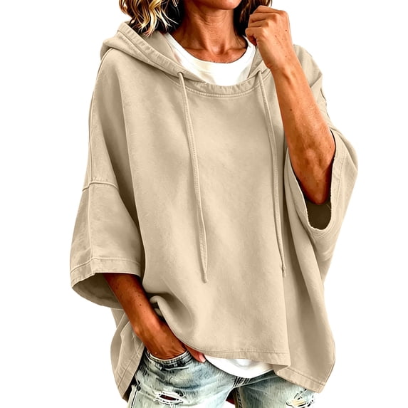 Njagoc3 Womens Oversized Sweatshirts Solid Color Hooded Batwing Sleeve Sports Pullover Fall Winter Top