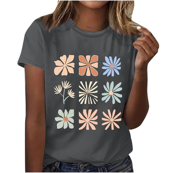 Njagoc3 Womens Pink Floral Print T-Shirt Feminine Flowers Round Neck Casual Tee S, M, L, XL, XXL, XXXL