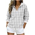 thumbnail image 1 of Njagoc3 Womens Plaid Gingham Zip Up Hoodie Drawstring Long Sleeve Loose Fit Fleece Sweatshirt with Pockets Casual Fall Outerwear for Picnic Travel，Gray，S, 1 of 6