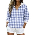 thumbnail image 1 of Njagoc3 Womens Plaid Gingham Zip Up Hoodie Drawstring Long Sleeve Loose Fit Fleece Sweatshirt with Pockets Casual Fall Outerwear for Picnic Travel，Sky Blue，XL, 1 of 6