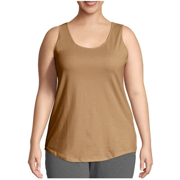 Njagoc3 Womens Plus Size Basic Tank Top, Tan, Loose Fit, Soft Fabric, Casual Daily & Layering, Versatile Plus Size Top