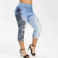 thumbnail image 1 of Njagoc3 Womens Plus Size High Waist Printed Denim Yoga Pants - Tummy Control Athletic Leggings for Workout, 1 of 5