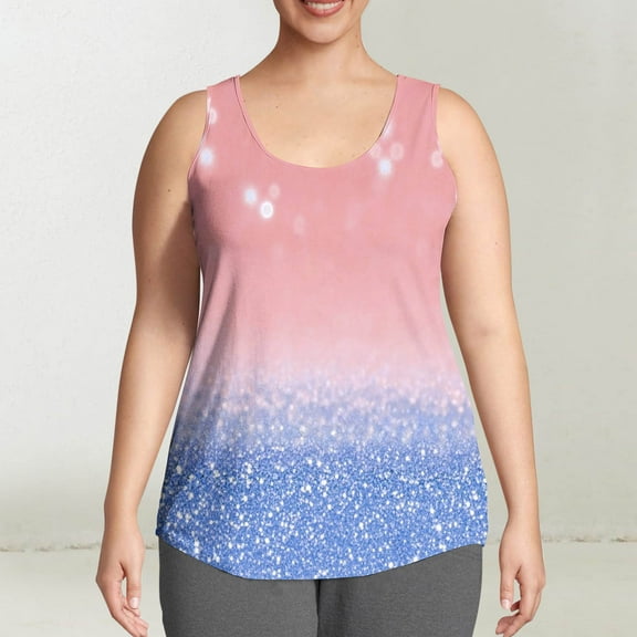 Njagoc3 Womens Plus Size Ombre Tank Top, Teal - Gold, Loose Fit, Soft Fabric, Casual Daily & Poolside, Trendy Plus Size Top