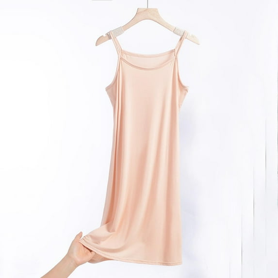 Njagoc3 Womens Plus Size Solid Color Modal Slip Dress Long Layering Camisole with Builtin Shelf Bra