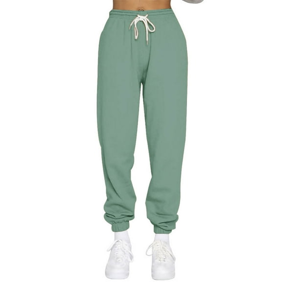 Njagoc3 Womens Plus Size Solid Color Straight Leg Cuffed Ankle Joggers - Casual Fashion Long Pants