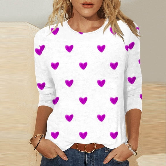 Njagoc3 Womens Polka Dot Heart 3/4 Sleeve Blouse, Loose Fit, Lightweight Fabric, Casual Summer Brunch & Garden Wear, Multiple Colors